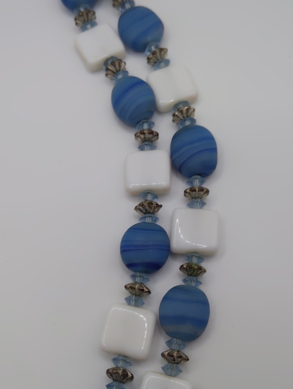 Hobé Blue Art Glass and White Milk Glass Double Strand Necklace - Picture 3 of 8